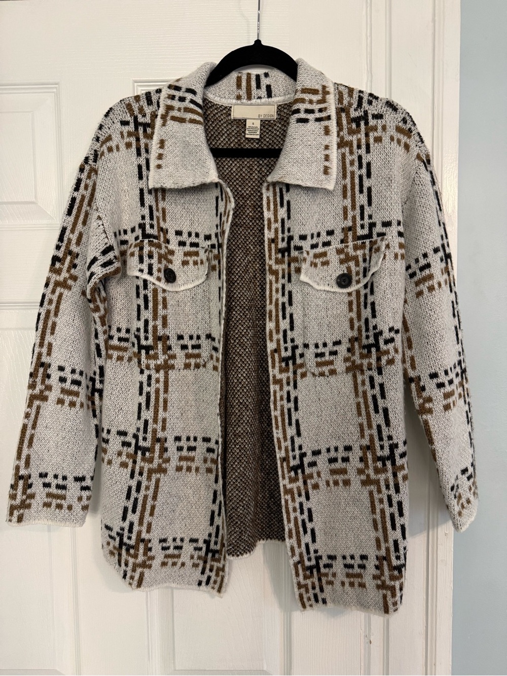 By Design Cream Plaid Utility Shacket with Brown & Black Accents